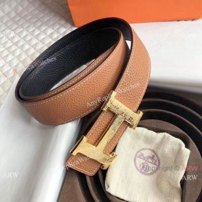 2018 Fake Hermes Reversible Leather Belts - Crocodile style Buckle